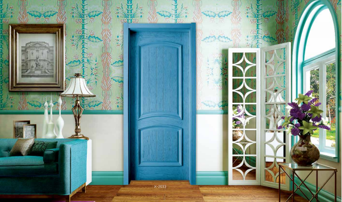 鑫順來(lái)X-2033雕花帶扣線隔音平開(kāi)地中海蘭實(shí)木烤漆門(mén)