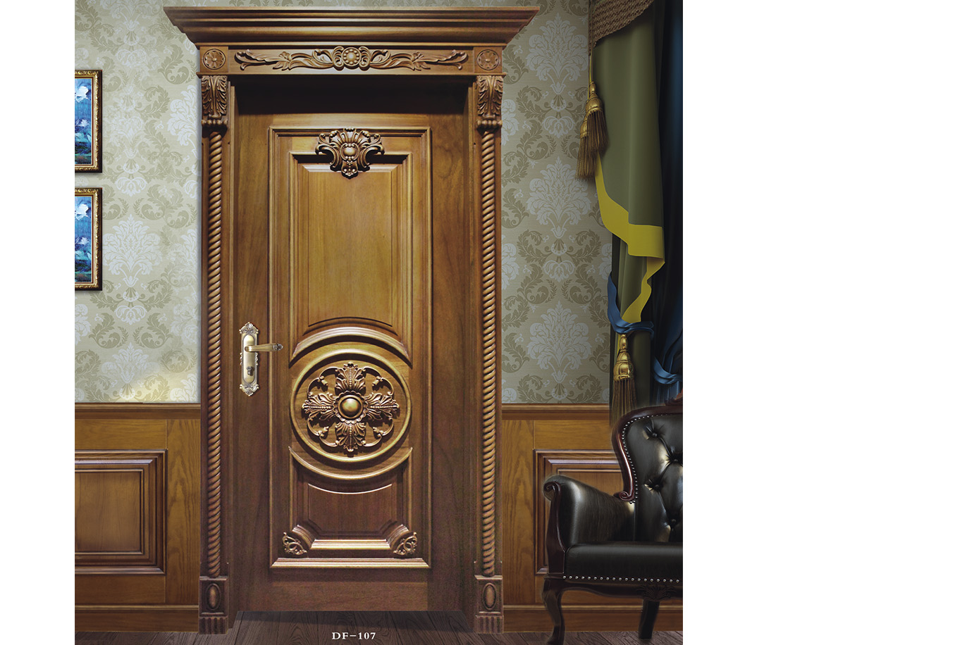 廠價(jià)直銷愉心X-2065平開雕花仿古實(shí)木烤漆門