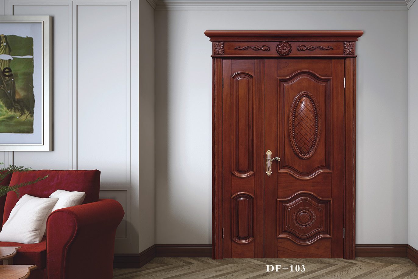 廠價(jià)直銷愉X-4067平開雕花仿古實(shí)木烤漆門