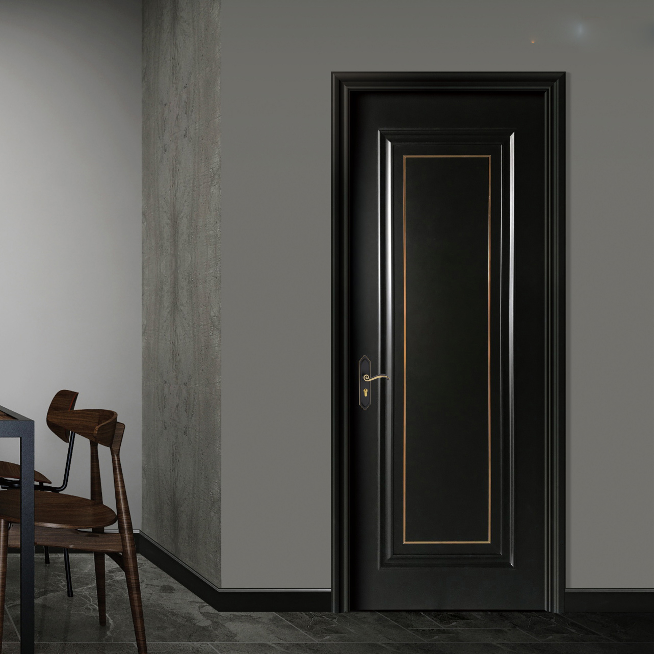 廠家熱銷鑫順來X-8045平開外扣鑲金屬條實木烤漆門