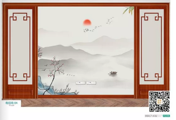 廠價熱賣鑫順來DQ-04掃碼中式電視墻，掃二維碼看裝修風(fēng)格