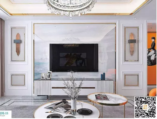 廠價上市鑫順來DQ-15掃碼豪華電視墻，掃二維碼看裝修風(fēng)格