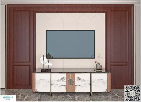 廠價新款鑫順來DQ-16掃碼中式電視墻，掃二維碼看裝修風(fēng)格